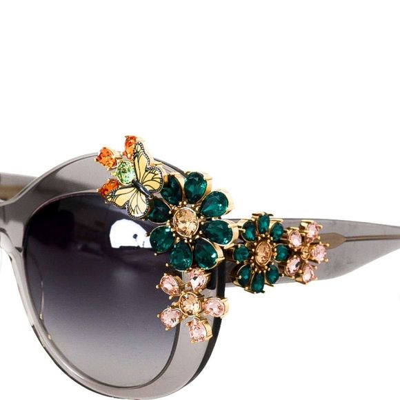 DOLCE & GABBANA 💎 Cat Eye  Gray Floral Crystal Designer Sunglasses - Picture 3 of 8
